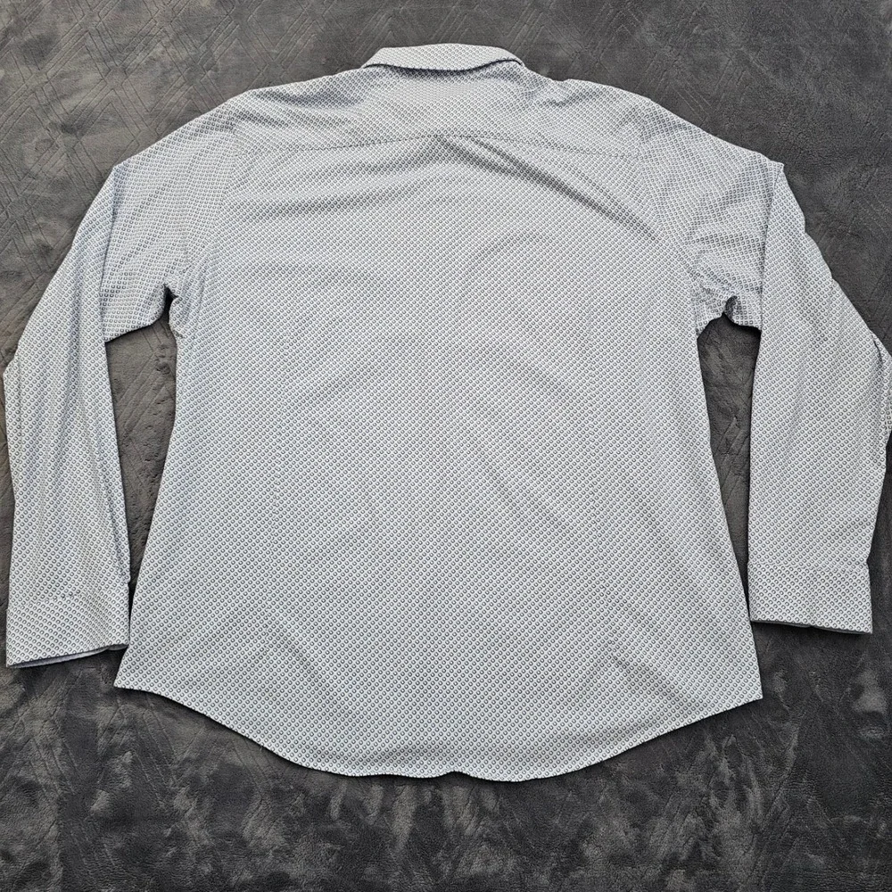 Buttercloth Button Up Shirt Mens 2XL White Blue Icy Cotton Geometric Regular Fit